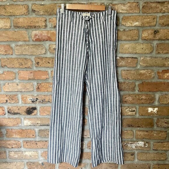 4our Dreamers Womens Blue/White Cotton Striped Beach Lounge Pants Size S EUC - Picture 1 of 12
